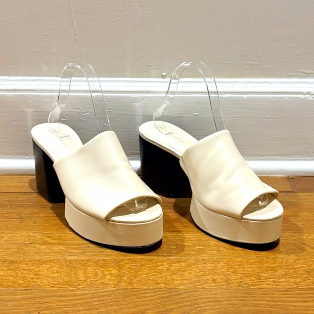 Vince Camuto Feshania Beige Leather Open Toe Platform Block Heel Sandal Sz 9